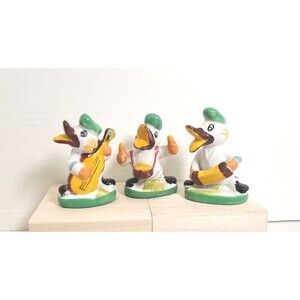 Set Of 3 Vintage Ceramic Ducks Playing Instruments Made in China 3